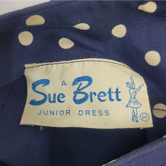 VINTAGE 60s dress Sue Brett navy blue two piece sheath with button back top S‎ - Picture 10 of 17